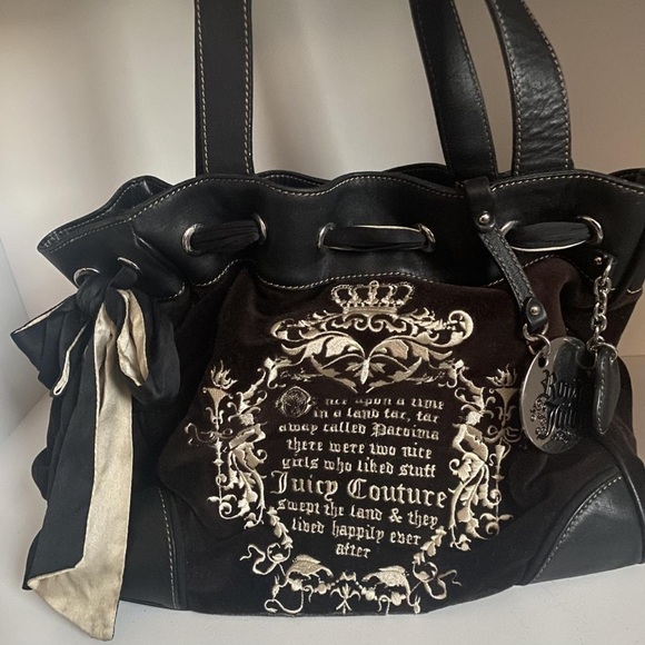 Juicy Couture Handbags - Juicy Couture Black and Cream Embroidered Shoulder Bag